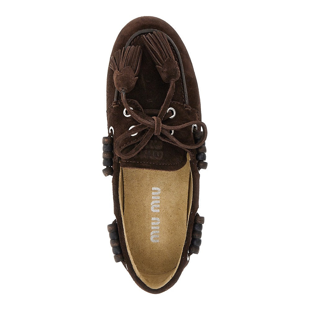 MIU MIU Suede leather Deck loafers with tassels