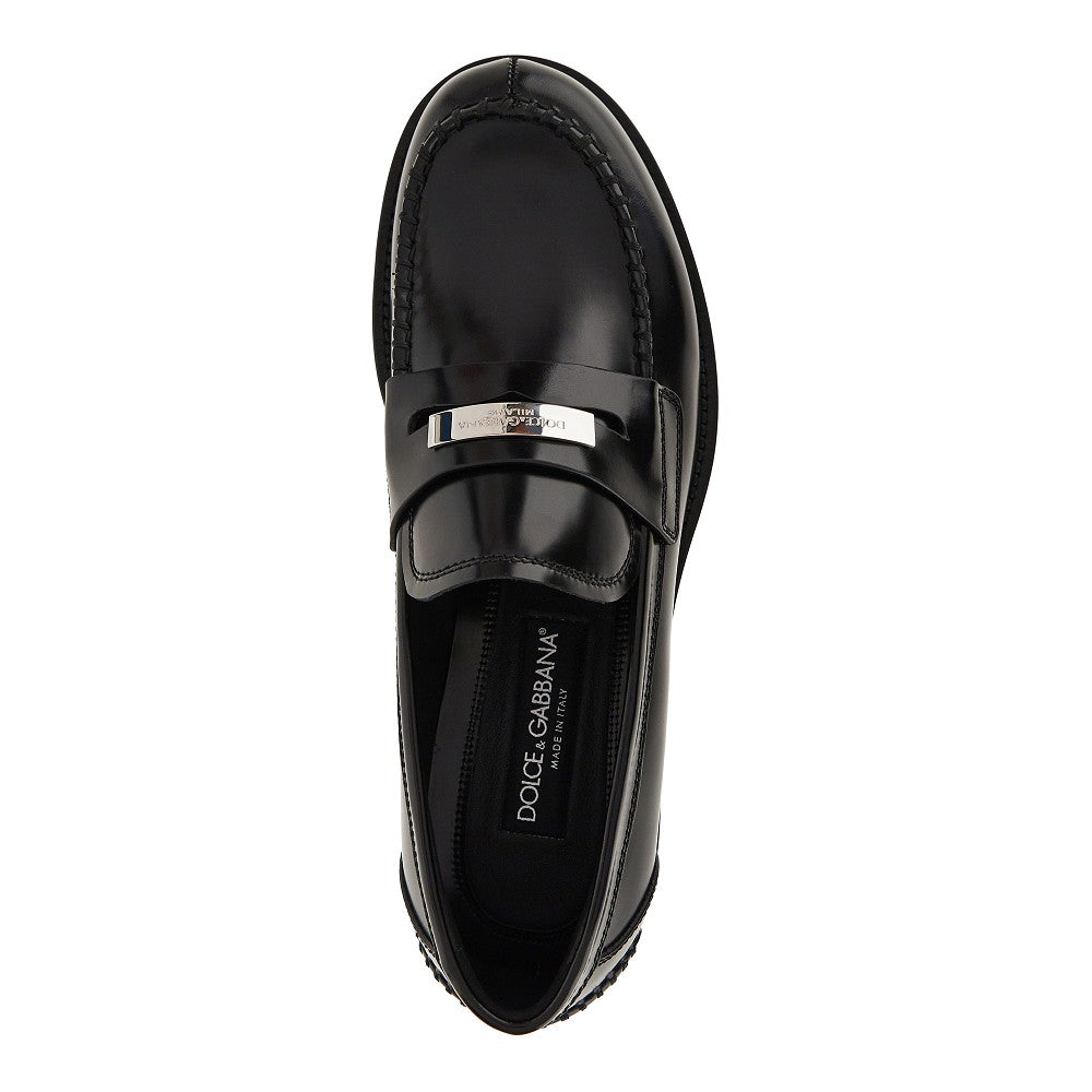 DOLCE&GABBANA Logo plate leather loafers