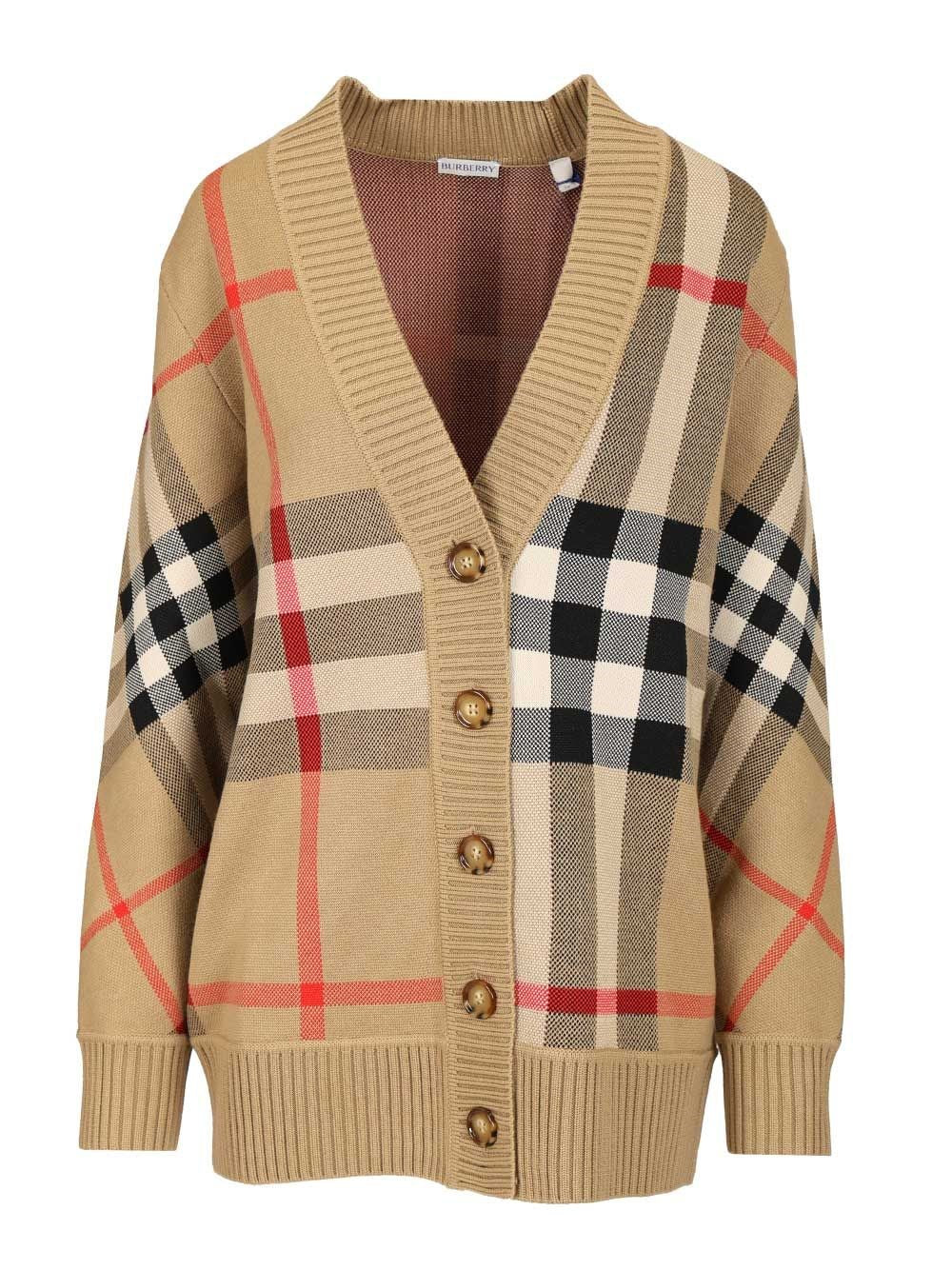 Burberry Check Wool Blend Cardigan - Beige