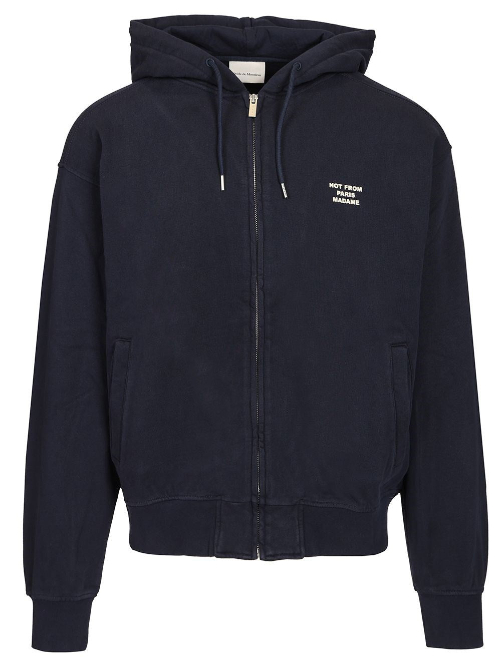 Drole De Monsieur Slogan Zip Up Hoodie - Blue