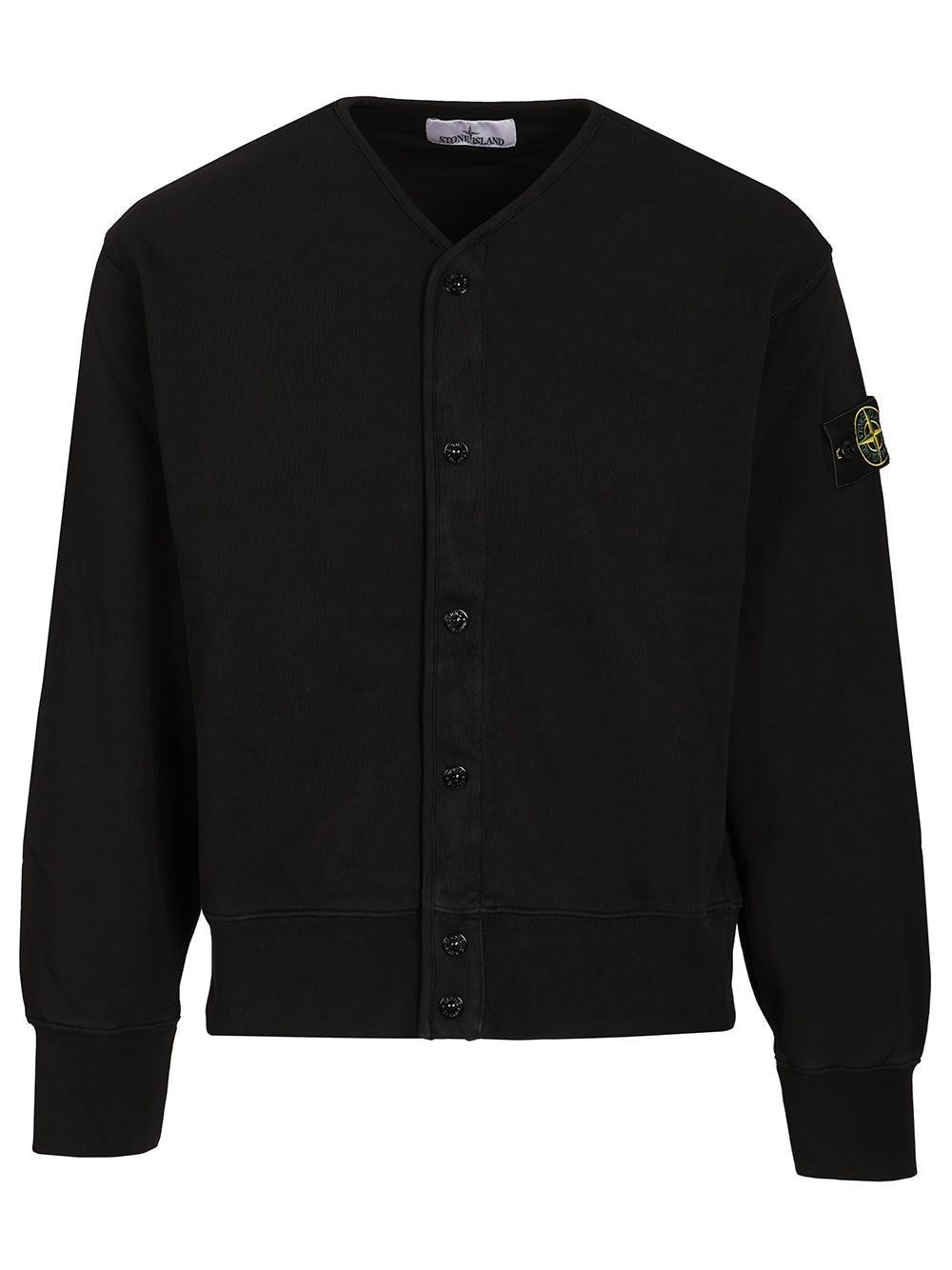 Stone Island Organic Cotton Fleece Cardigan - Black