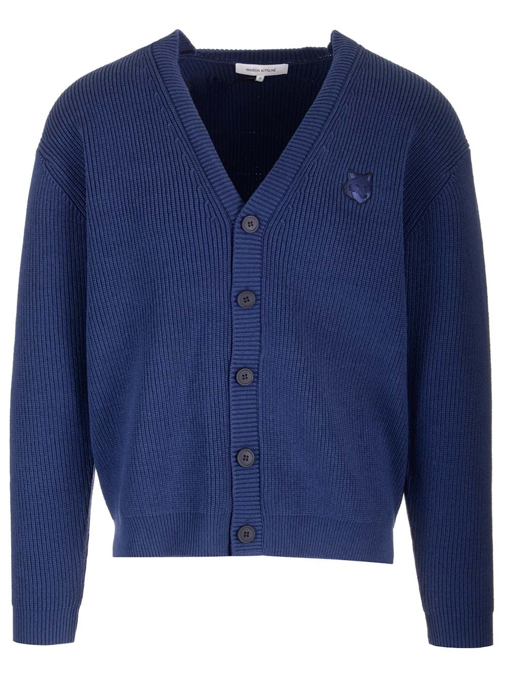 Maison Kitsuné "Bold Fox" Ribbed Cardigan - Blue