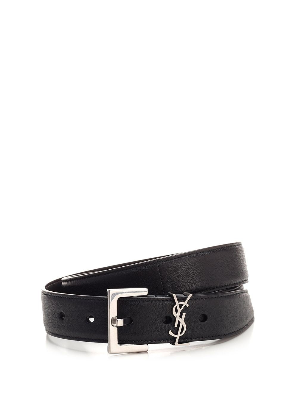 Saint Laurent "Cassandre" Hammered Leather Belt - Black