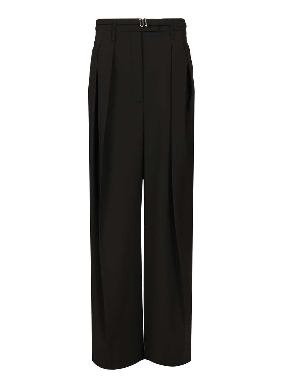Sportmax Wide-Leg Stretch Wool Trousers - Black