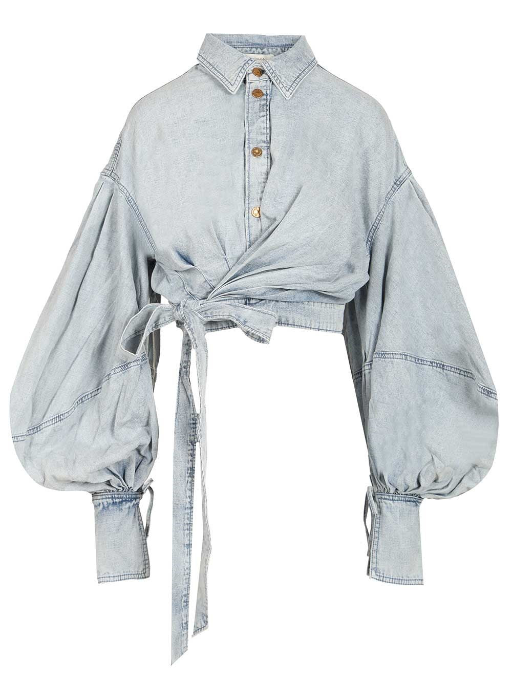 Zimmermann Rebellion Denim Wrap Top - Blue