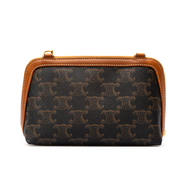 CELINE Leather and coated Triomphe canvas clutch