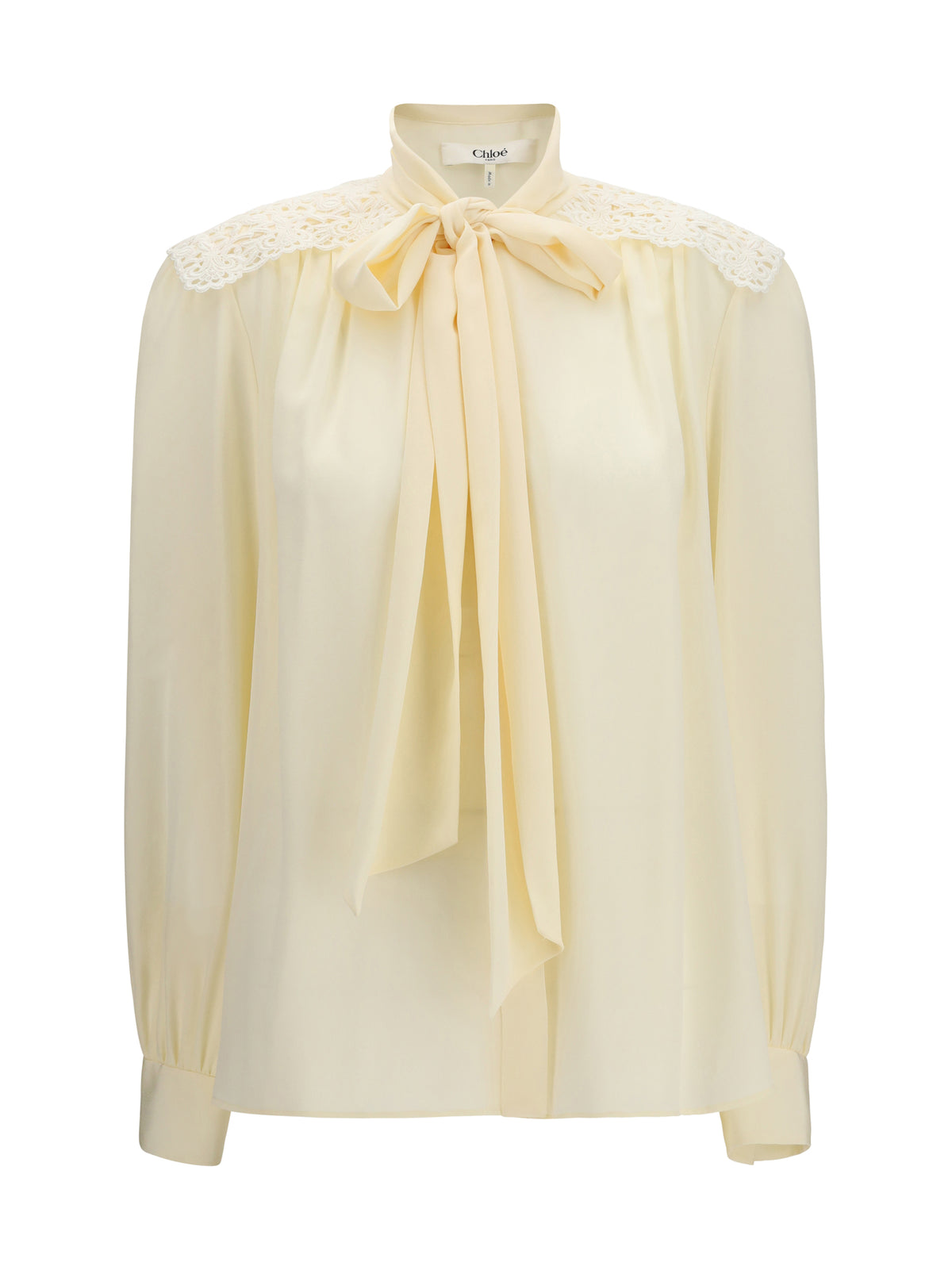 Chloé Bow Blouse with embroidered shoulders - Pristine White