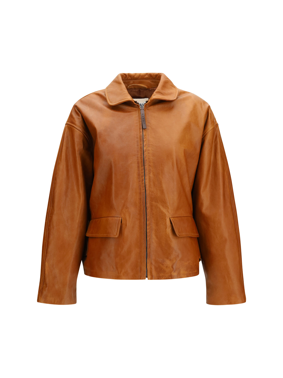 Marni Glossy leather Jacket with back martingale - Cognac