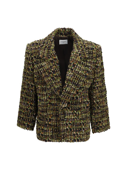 Saint Laurent Tweed single-breasted Jacket - Khaki Gris Vert