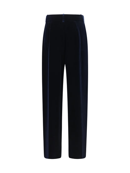 Giorgio Armani Wide leg Pants with double pleats in viscose and silk velvet - Night Sky