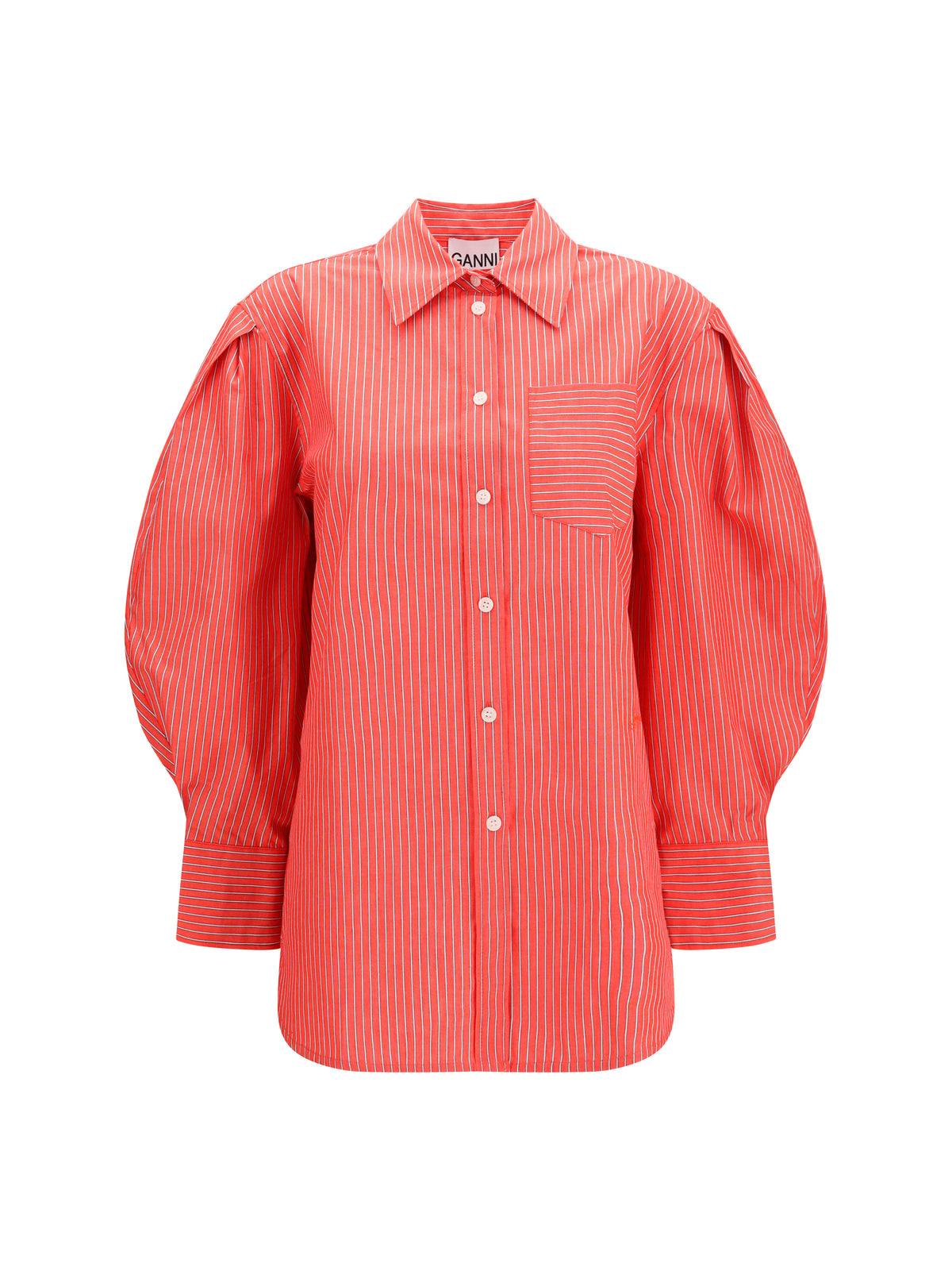 Ganni Striped cotton Shirt with balloon sleeves - High Risk Red