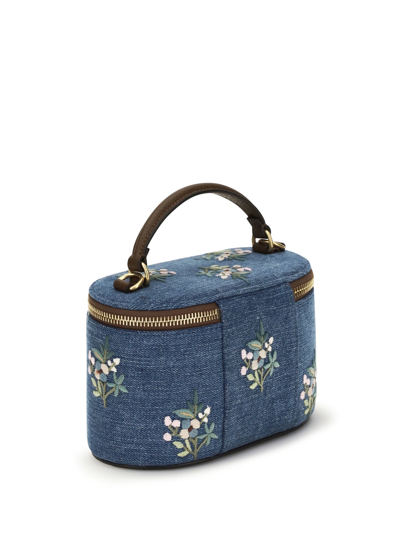 VALENTINO GARAVANI VLogo Signature Denim Vanity Hand Bag with floral embroidery