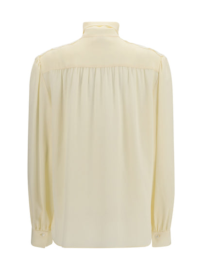 Chloé Bow Blouse with embroidered shoulders - Pristine White