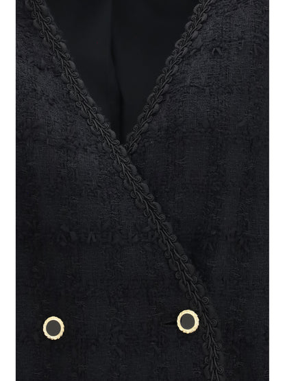 Alessandra Rich Double-breasted checked bouclé tweed Jacket - Black