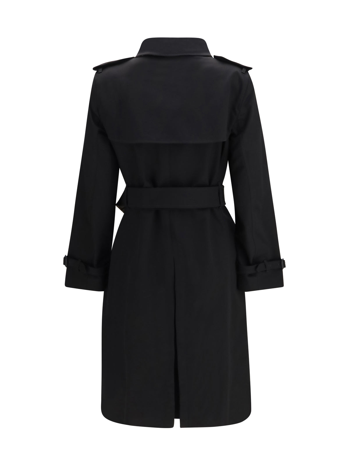 Burberry Long gabardine Trench Coat with Check collar - Black