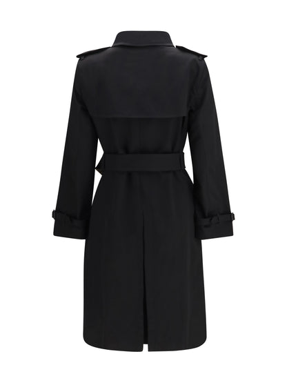 Burberry Long gabardine Trench Coat with Check collar - Black