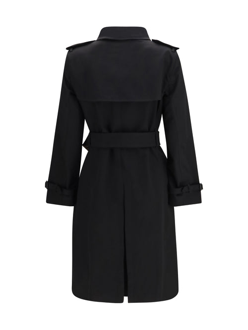 Burberry Long gabardine Trench Coat with Check collar - Black