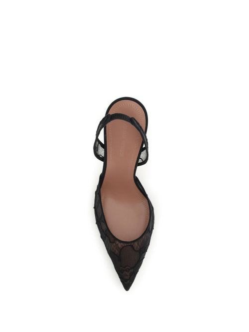 Amina Muaddi Holli lace Slingback Sandals - Black Lace + Black Satin