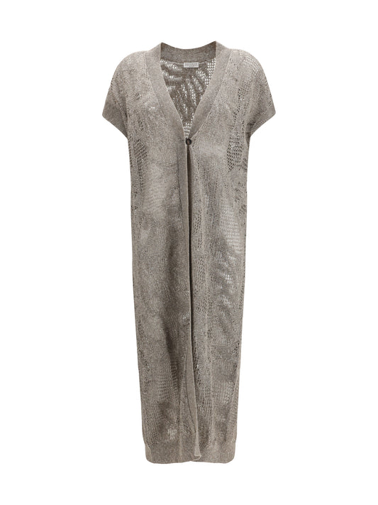 BRUNELLO CUCINELLI Long Cardigan in a linen and cotton blend