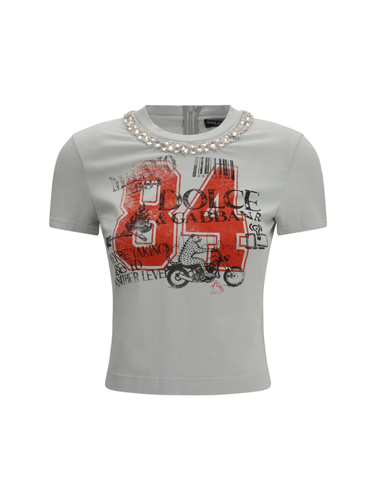 DOLCE & GABBANA Jersey T-shirt with print and crystals