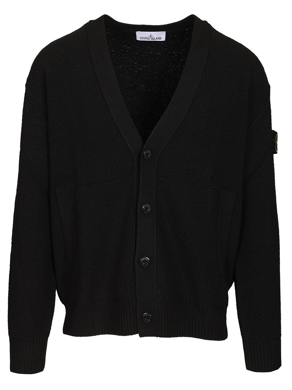 Stone Island V-Neck Cardigan - Black