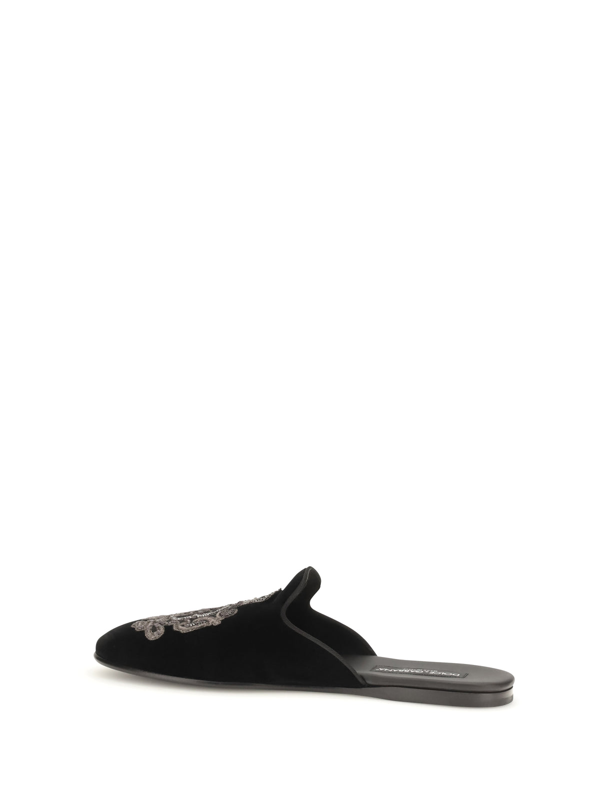 Dolce & Gabbana Velvet Slippers - Black/Silver