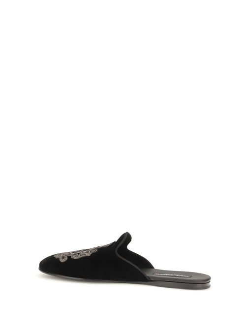 Dolce & Gabbana Velvet Slippers - Black/Silver