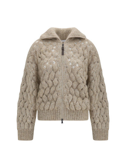 Brunello Cucinelli Mohair and wool blend Cardigan - Beige+Stracciatella