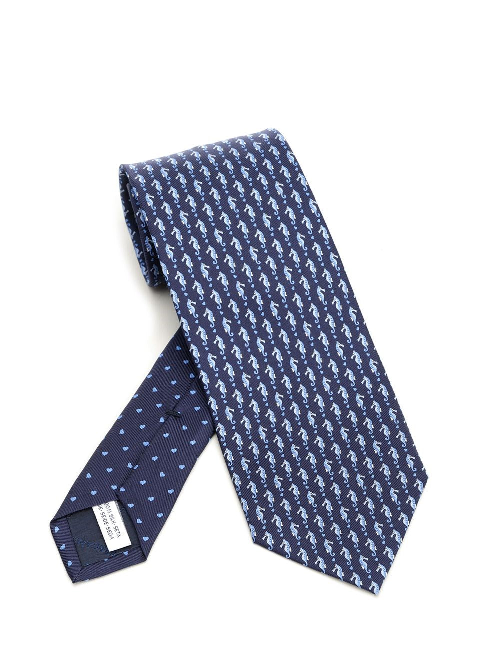 Ferragamo "Seahorse" Print Tie - Blue