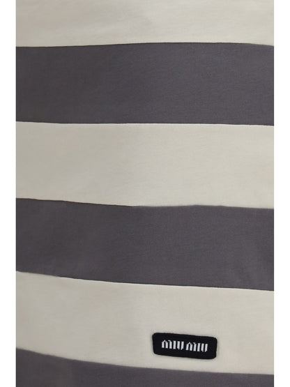 Miu Miu Striped cotton Mini Skirt - Gesso+Ferro