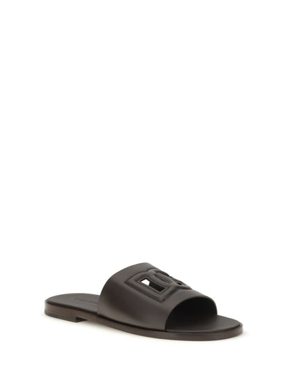 Dolce & Gabbana Embossed logo Sandals - Cioccolato Fondente