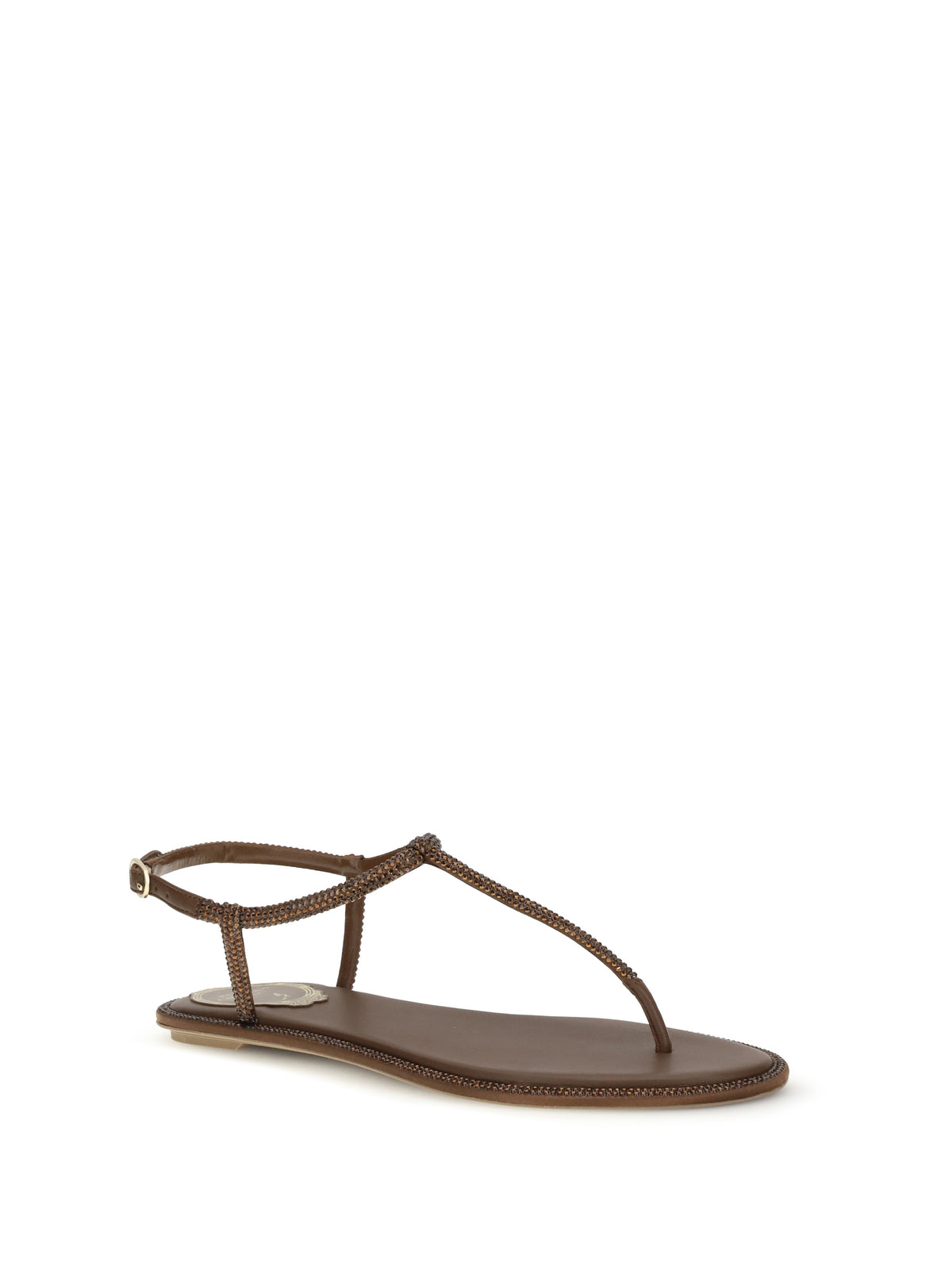 Rene Caovilla Diana Sandals with crystals - Brown Satin/Smoked Topaz Strass