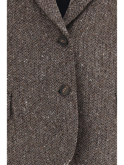 Brunello Cucinelli Single-breasted virgin wool blend Jacket - Brown/Black