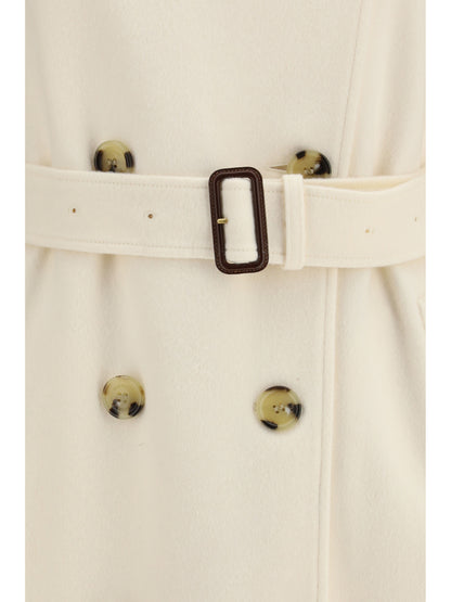 Burberry Long Kensington cashmere Trench Coat - Ivory White