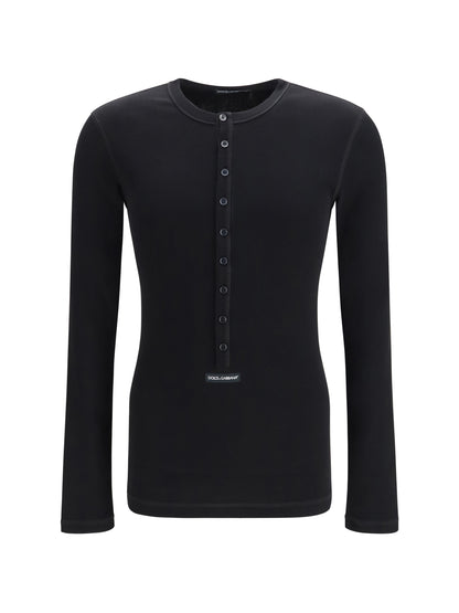 Dolce & Gabbana Ribbed cotton henley T-shirt - Black