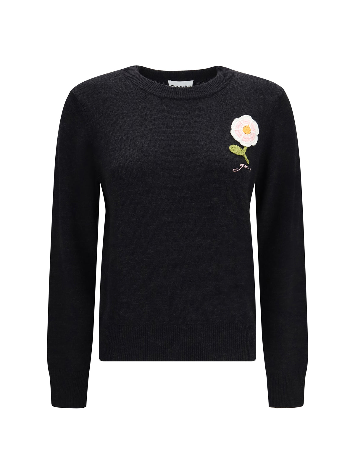 Ganni Wool Sweater with crochet flower - Phantom