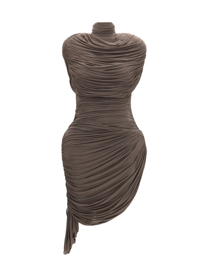 Magda Butrym Draped high-neck Dress - Brown