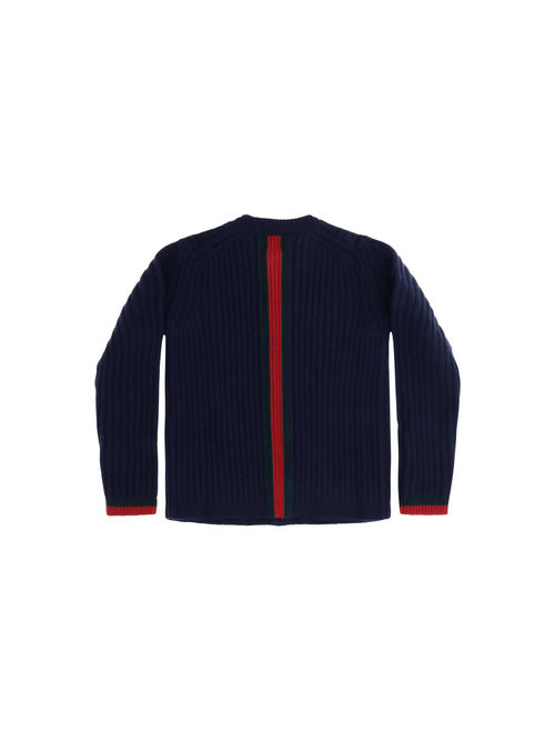 Gucci Web stripe Cardigan for Girl - Abyss Blue/Green/Red
