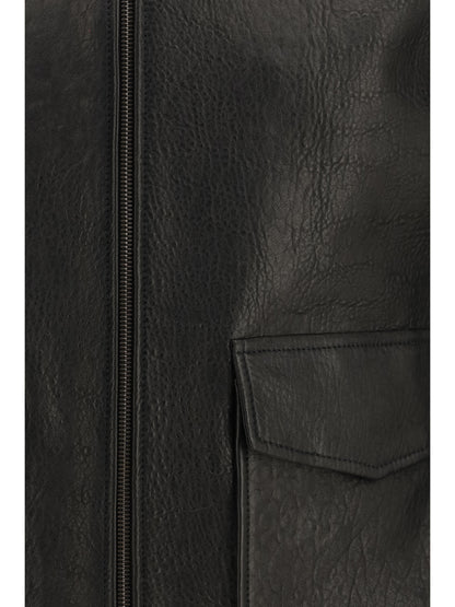 SAINT LAURENT Short lamb leather Jacket with pointed collar