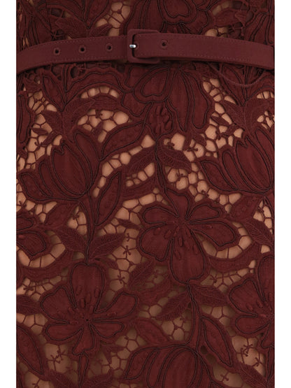 Self-Portrait Midi lace Dress - Burgundy