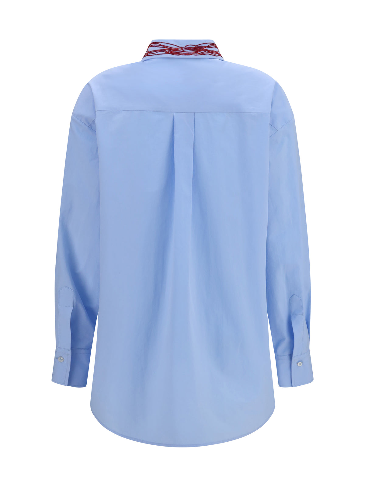 Fabiana Filippi Boyfriend poplin Shirt with embellished collar - Light Blue/Red