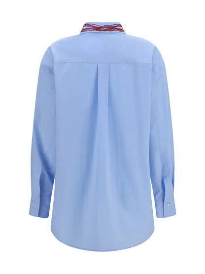 Fabiana Filippi Boyfriend poplin Shirt with embellished collar - Light Blue/Red