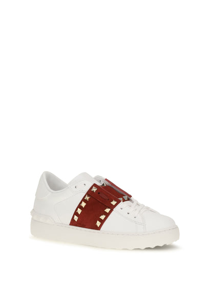 Valentino Garavani Rockstud Untitled Sneakers with suede band - White/Russet Red/White