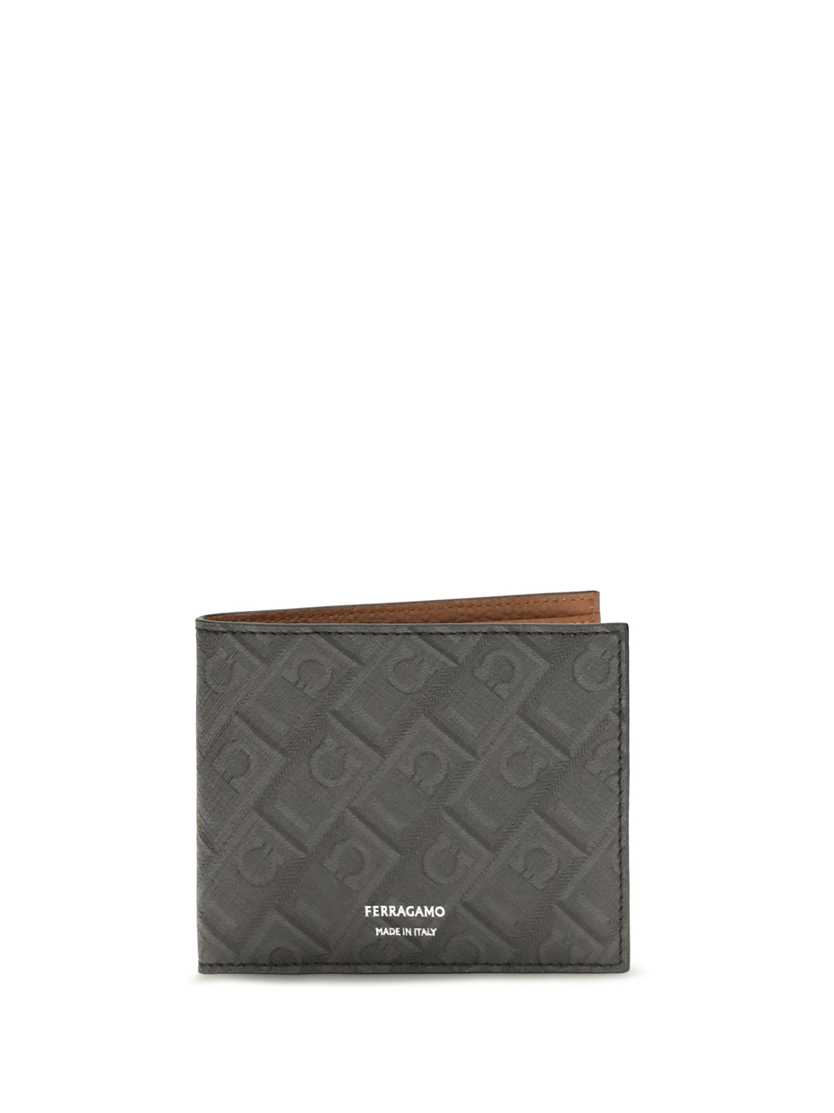 Ferragamo Leather bifold Wallet with Gancini pattern - Grey Patterned Dark