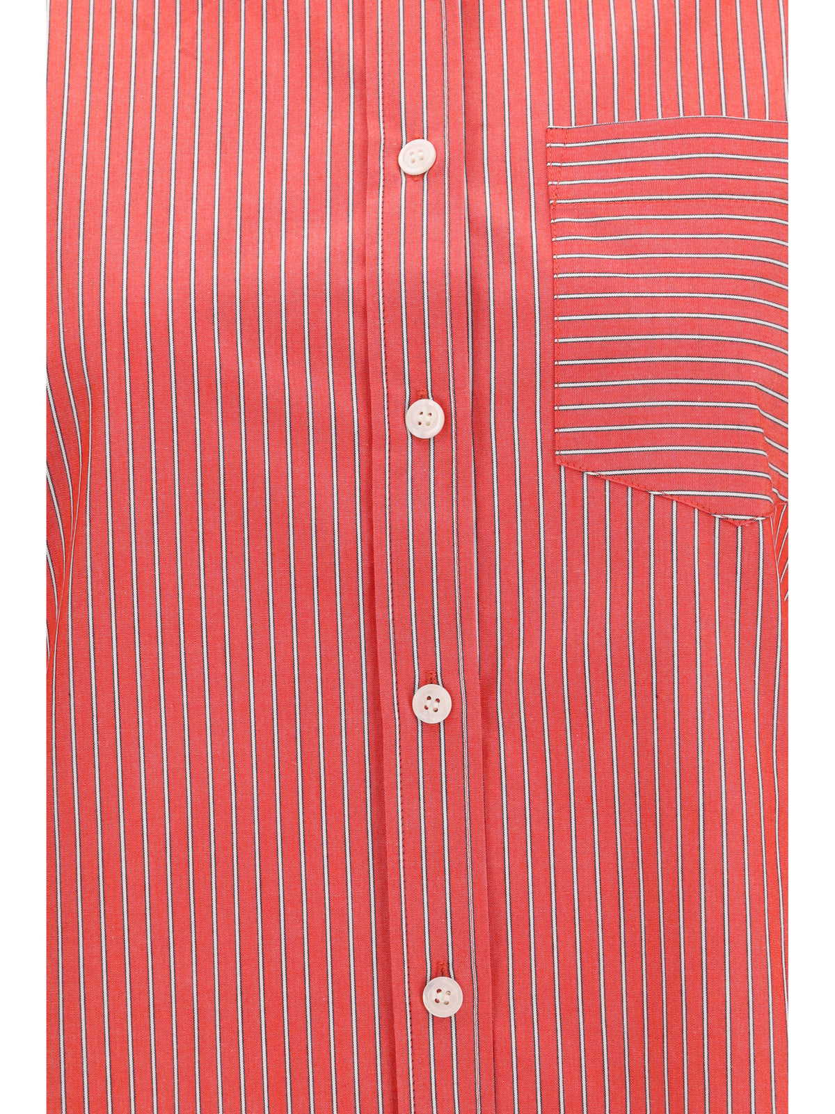 Ganni Striped cotton Shirt with balloon sleeves - High Risk Red