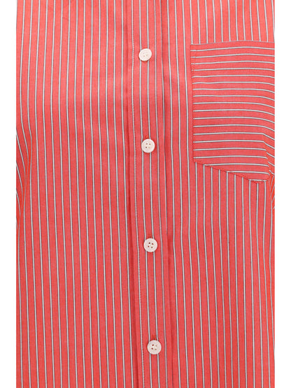 Ganni Striped cotton Shirt with balloon sleeves - High Risk Red