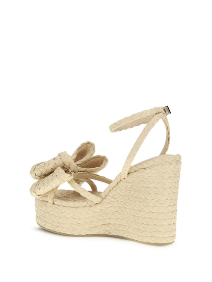 Mach & Mach Le Cadeau raffia wedge Sandals - Neutral