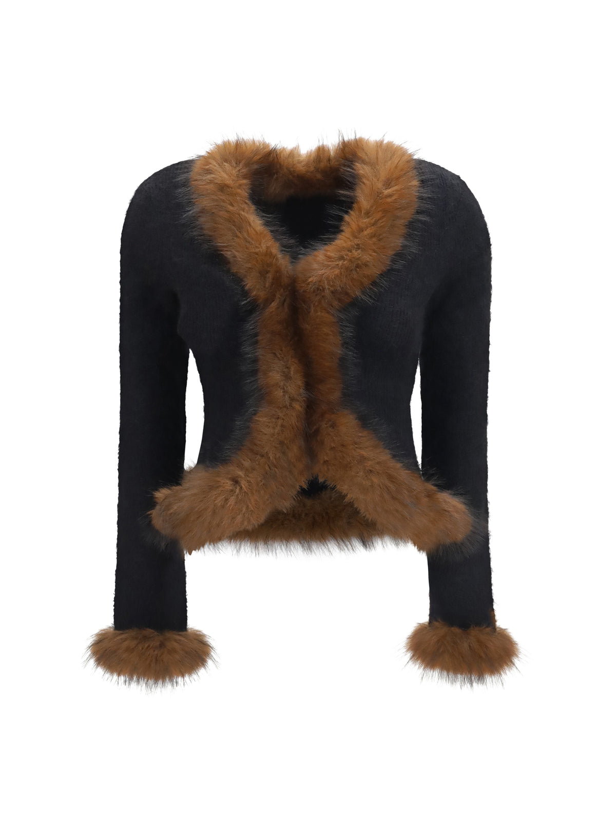 Self-Portrait Knit and faux fur Cardigan - Black