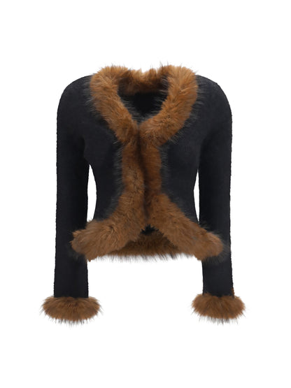 Self-Portrait Knit and faux fur Cardigan - Black