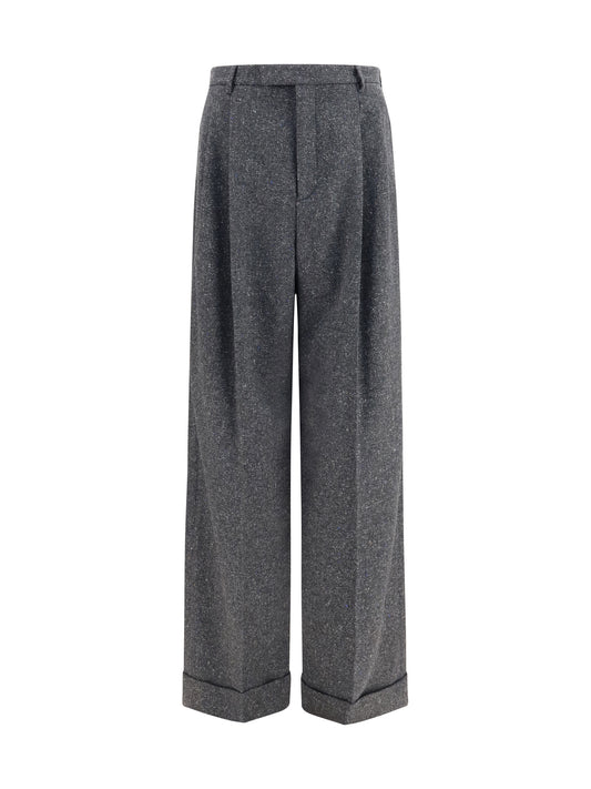 Valentino Tailored wool and silk-blend Pants - Grey Melange/White/Light Blue/Beige